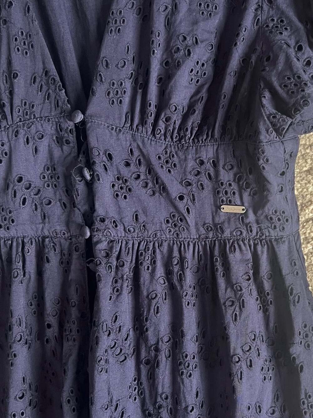 Pepe Jeans London Navy Blue Cotton Eyelet Embroidered Midi Dress, Size S - Picture 4 of 7